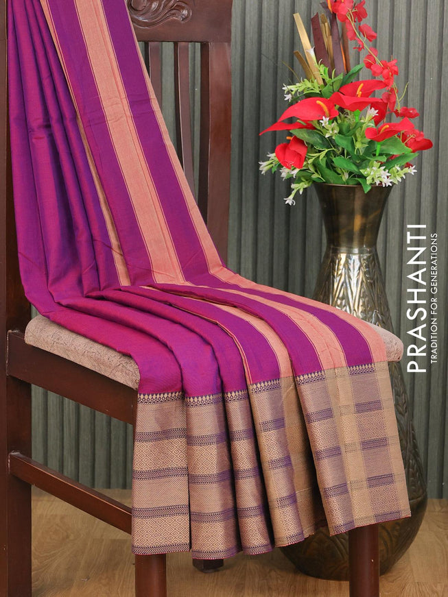 Narayanpet cotton saree dual shade of purple with plain body and long thread woven border - {{ collection.title }} by Prashanti Sarees