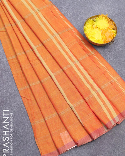 Narayanpet cotton saree dual shade of yellow and beige with allover thread weaves and piping border - {{ collection.title }} by Prashanti Sarees