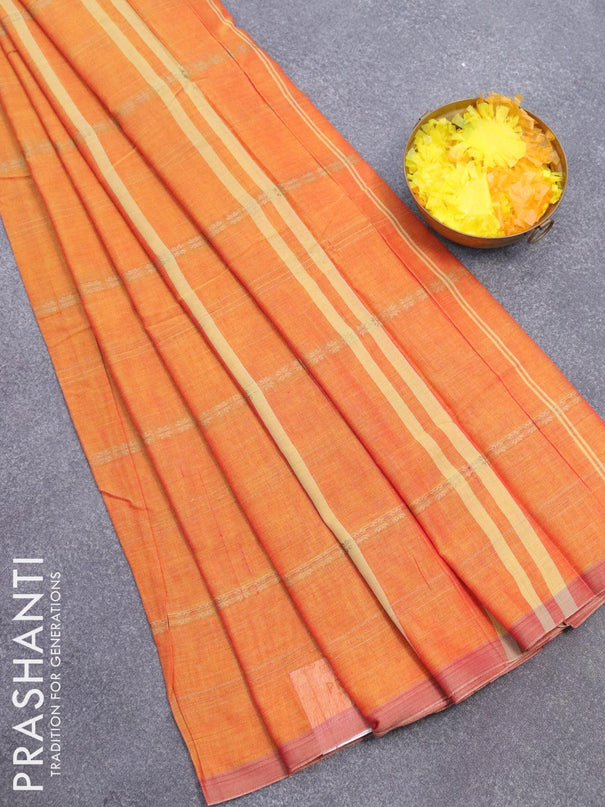 Narayanpet cotton saree dual shade of yellow and beige with allover thread weaves and piping border - {{ collection.title }} by Prashanti Sarees