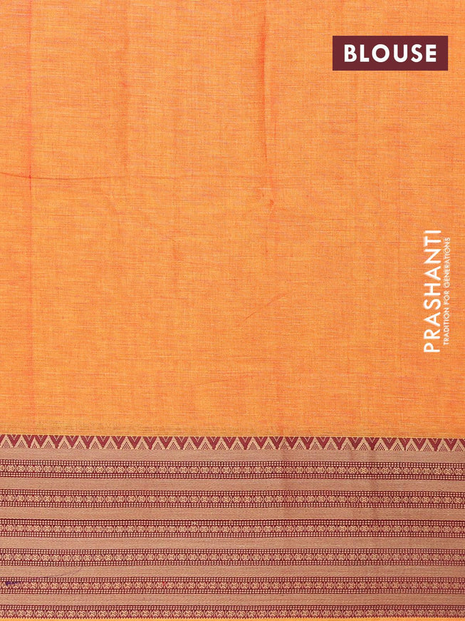 Narayanpet cotton saree dual shade of yellow and maroon with plain body and long thread woven border - {{ collection.title }} by Prashanti Sarees