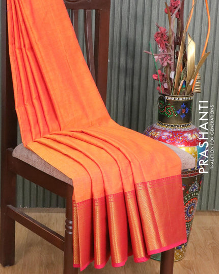 Narayanpet cotton saree dual shade of yellow and pink with plain body and long zari woven border - {{ collection.title }} by Prashanti Sarees
