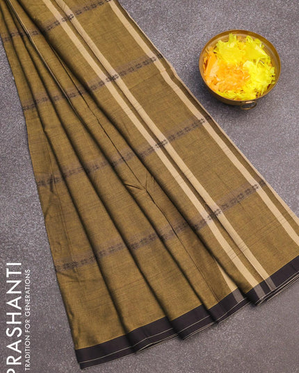Narayanpet cotton saree elaichi green and black with allover thread weaves and piping border - {{ collection.title }} by Prashanti Sarees