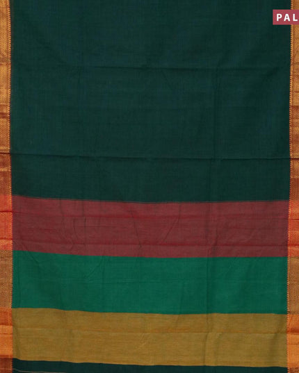 Narayanpet cotton saree green and dark mustard with plain body and zari woven simple border - {{ collection.title }} by Prashanti Sarees