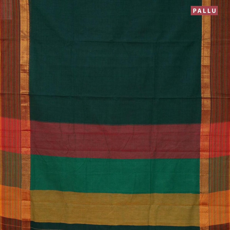 Narayanpet cotton saree green and dark mustard with plain body and zari woven simple border - {{ collection.title }} by Prashanti Sarees