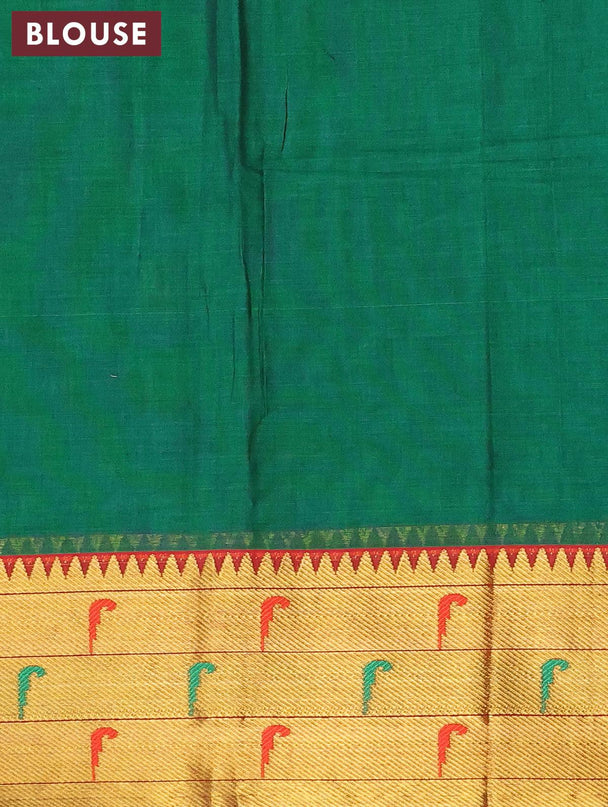 Narayanpet cotton saree green and maroon with allover checked pattern and zari woven border - {{ collection.title }} by Prashanti Sarees