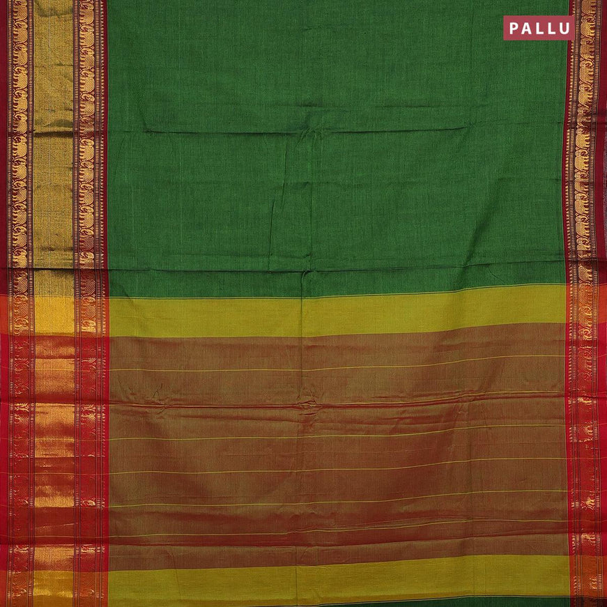 Narayanpet cotton saree green and maroon with plain body and elephnat design zari woven border - {{ collection.title }} by Prashanti Sarees