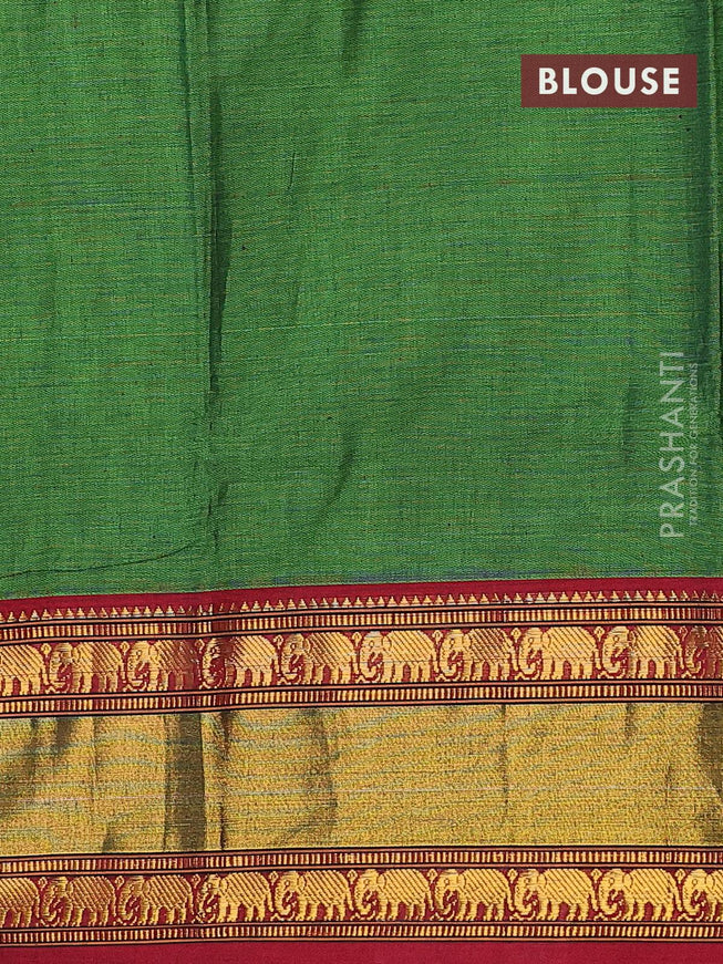 Narayanpet cotton saree green and maroon with plain body and elephnat design zari woven border - {{ collection.title }} by Prashanti Sarees