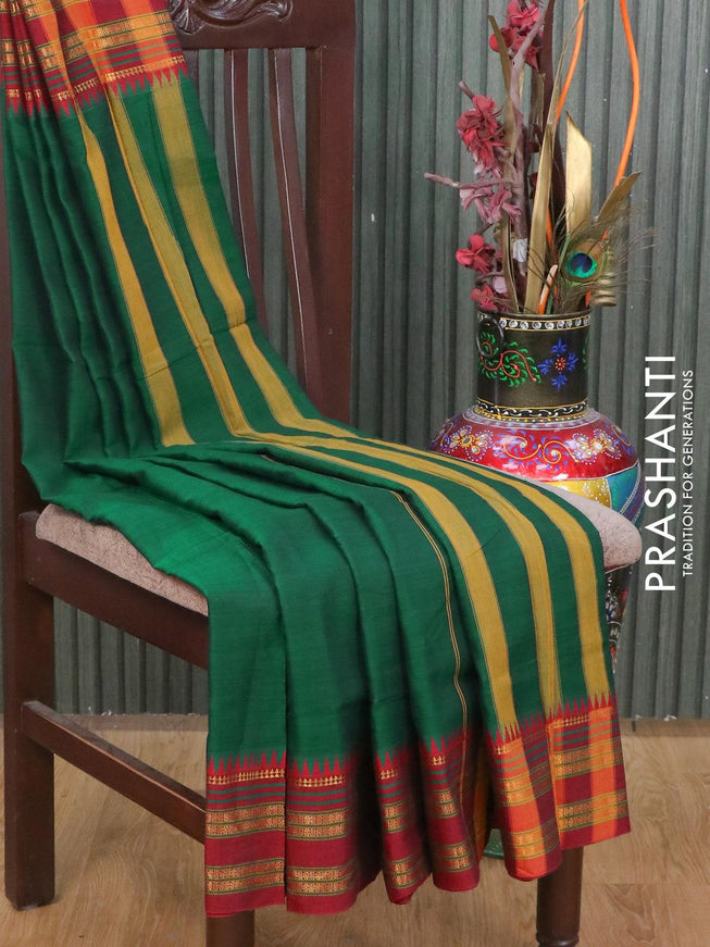 Narayanpet cotton saree green and maroon with plain body and temple design rettapet zari woven border - {{ collection.title }} by Prashanti Sarees