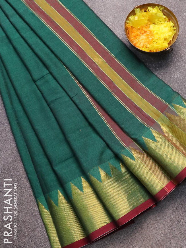 Narayanpet cotton saree green and maroon with plain body and zari woven border - {{ collection.title }} by Prashanti Sarees