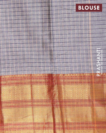 Narayanpet cotton saree grey and black with allover checked pattern and long zari woven border - {{ collection.title }} by Prashanti Sarees