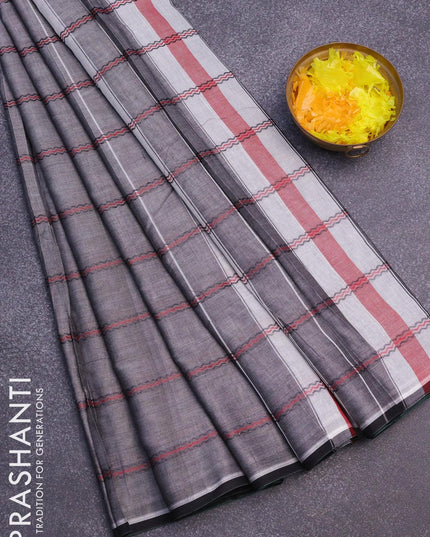 Narayanpet cotton saree grey and black with allover thread weaves and piping border - {{ collection.title }} by Prashanti Sarees