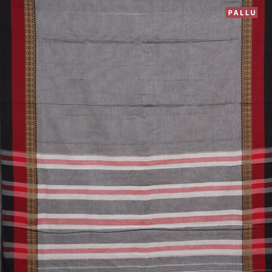 Narayanpet cotton saree grey and black with plain body and thread woven simple border - {{ collection.title }} by Prashanti Sarees