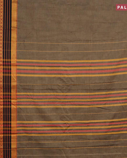 Narayanpet cotton saree grey shade and black with plain body and long zari woven border - {{ collection.title }} by Prashanti Sarees
