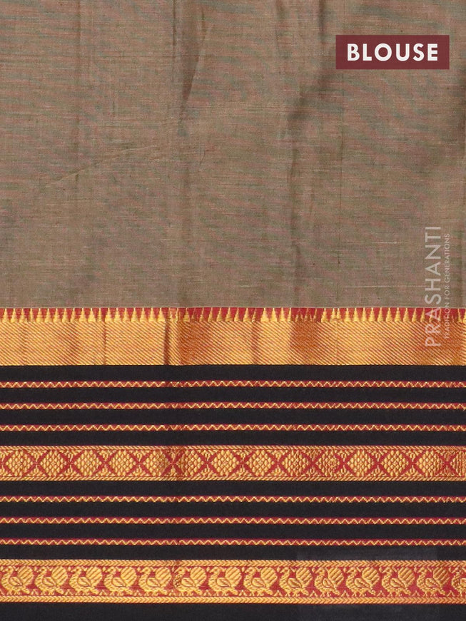 Narayanpet cotton saree grey shade and black with plain body and long zari woven border - {{ collection.title }} by Prashanti Sarees