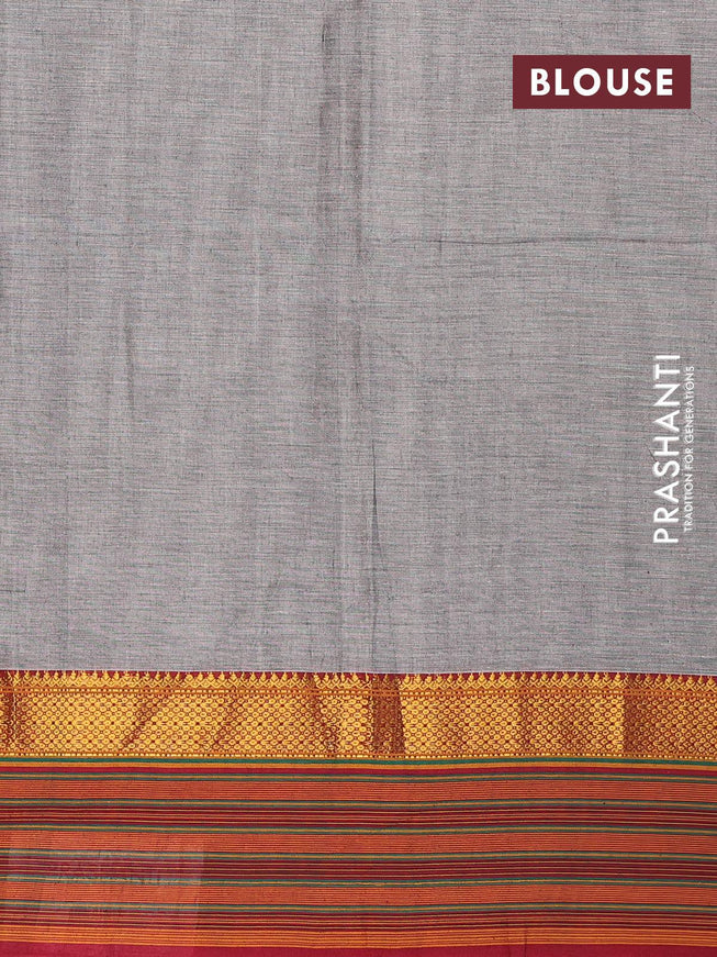 Narayanpet cotton saree grey shade and maroon with plain body and zari woven simple border - {{ collection.title }} by Prashanti Sarees