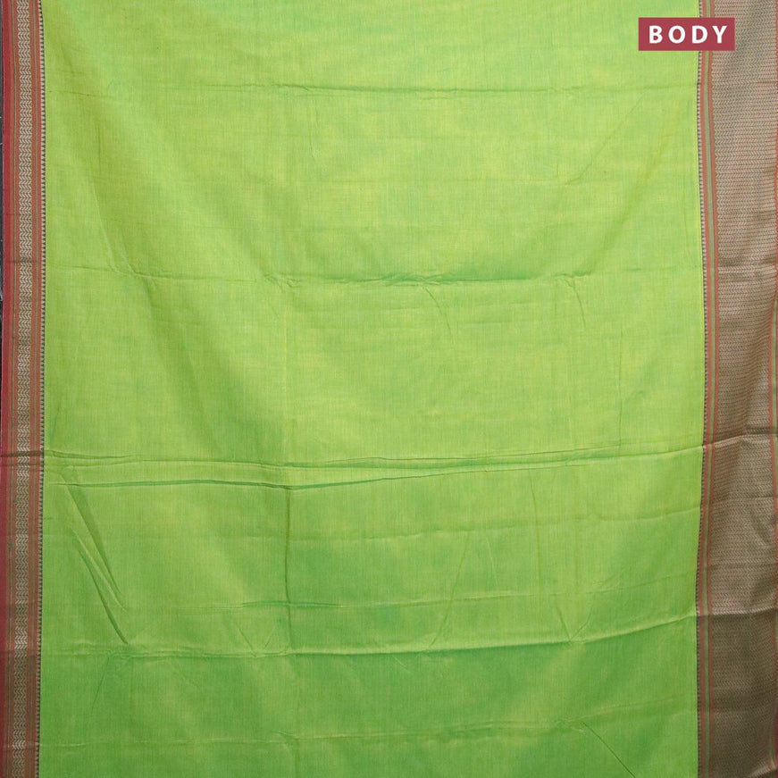 Narayanpet cotton saree light green and maroon with plain body and thread woven border - {{ collection.title }} by Prashanti Sarees