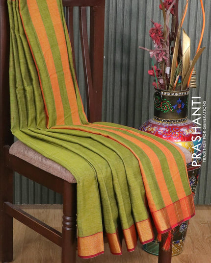 Narayanpet cotton saree light green and maroon with plain body and zari woven border - {{ collection.title }} by Prashanti Sarees