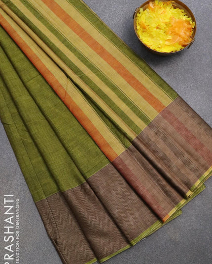 Narayanpet cotton saree light green with plain body and thread woven border - {{ collection.title }} by Prashanti Sarees