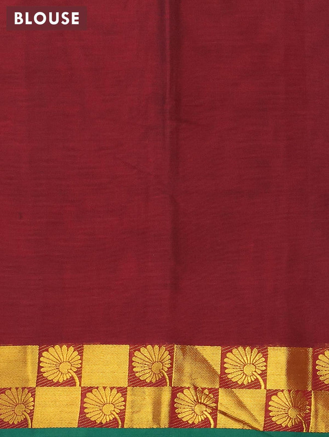 Narayanpet cotton saree maroon and green with plain body and floral design zari woven border - {{ collection.title }} by Prashanti Sarees