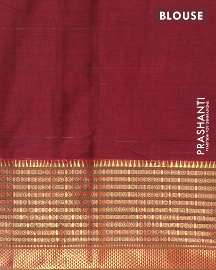 Narayanpet cotton saree maroon and green with plain body and long rudhraksha design zari woven border - {{ collection.title }} by Prashanti Sarees