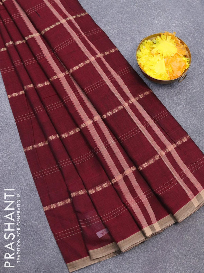 Narayanpet cotton saree maroon and grey with allover thread weaves and piping border - {{ collection.title }} by Prashanti Sarees