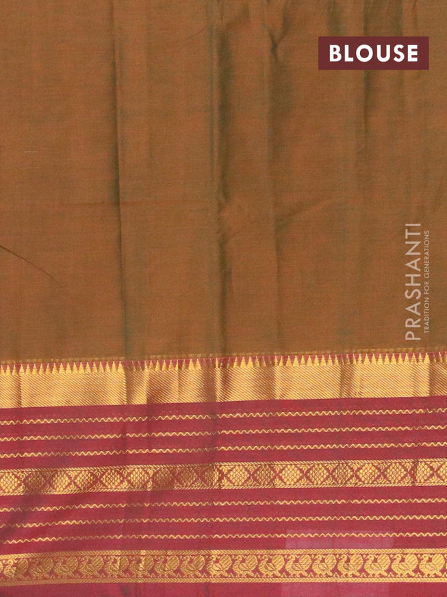Narayanpet cotton saree mustard green and dual shade of maroon with plain body and long zari woven border - {{ collection.title }} by Prashanti Sarees