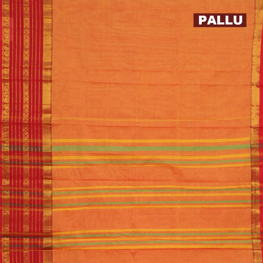 Narayanpet cotton saree mustard yellow and red with plain body and long zari woven border - {{ collection.title }} by Prashanti Sarees