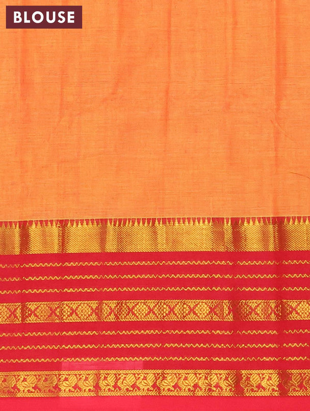 Narayanpet cotton saree mustard yellow and red with plain body and long zari woven border - {{ collection.title }} by Prashanti Sarees