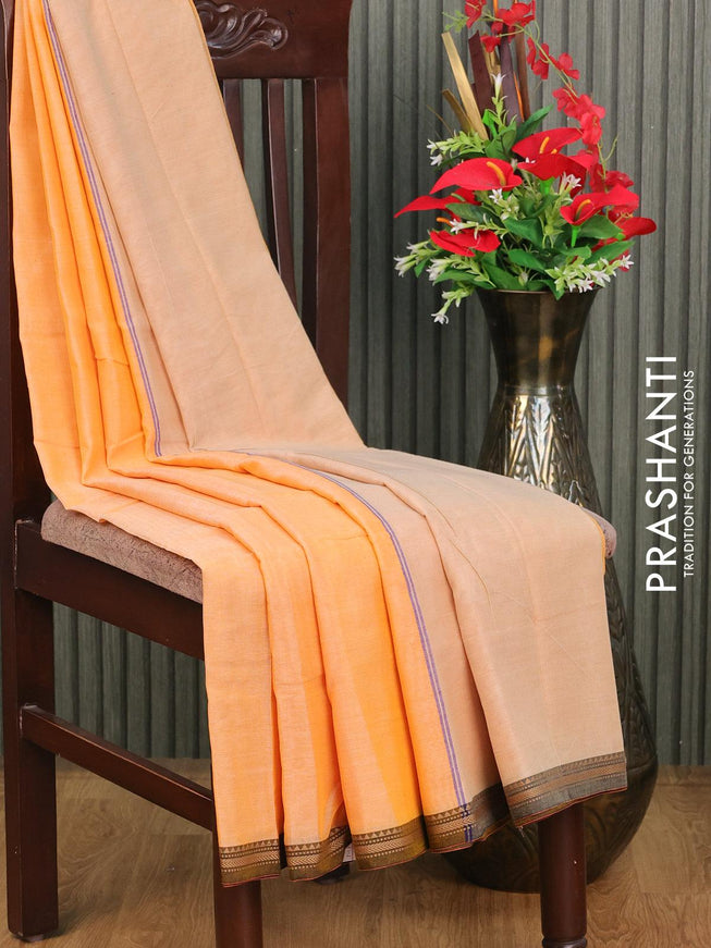 Narayanpet cotton saree pale orange and brown shade with plain body and thread woven border - {{ collection.title }} by Prashanti Sarees
