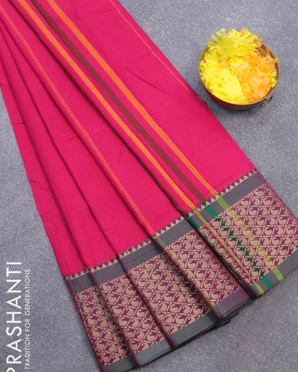 Narayanpet cotton saree pink and dual shade of green with plain body and thread woven border - {{ collection.title }} by Prashanti Sarees