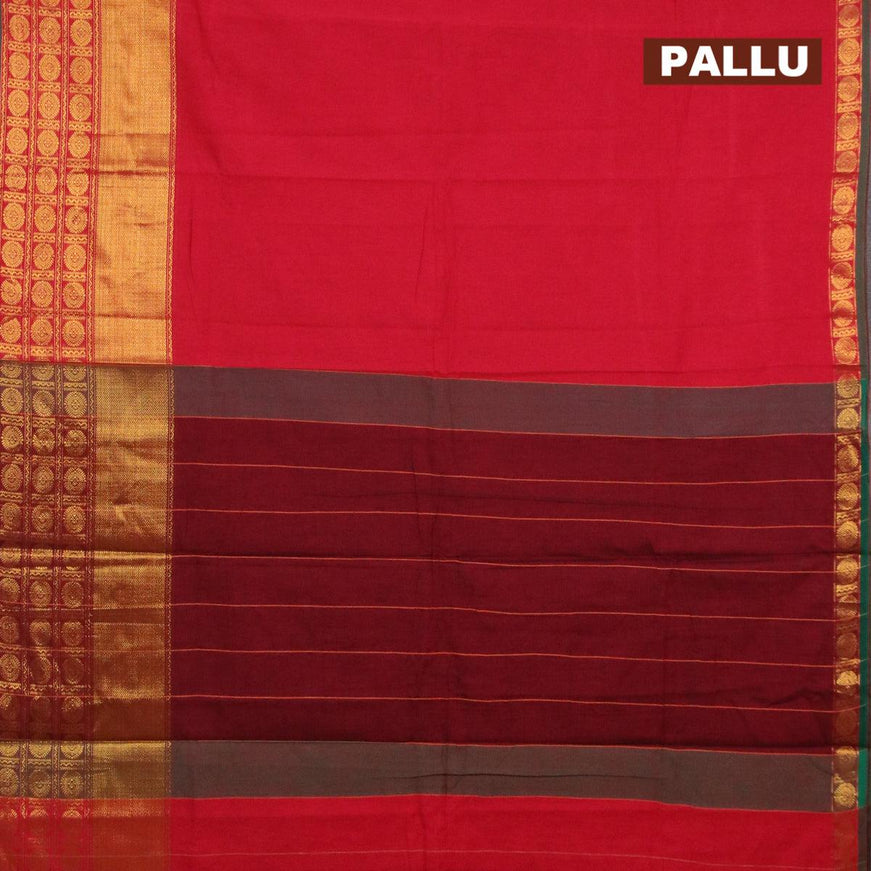 Narayanpet cotton saree red and dual shade of green with plain body and long zari woven border - {{ collection.title }} by Prashanti Sarees