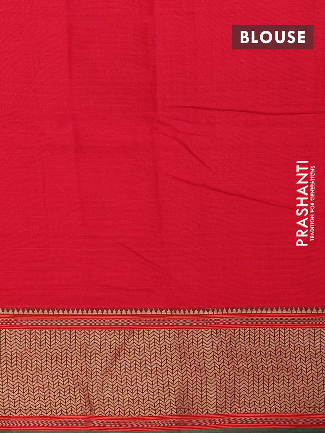 Narayanpet cotton saree red and green with plain body and thread woven border - {{ collection.title }} by Prashanti Sarees