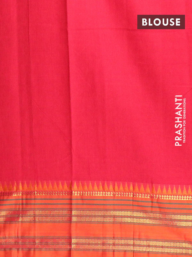 Narayanpet cotton saree red and mustard yellow with plain body and temple design rettapet zari woven border - {{ collection.title }} by Prashanti Sarees