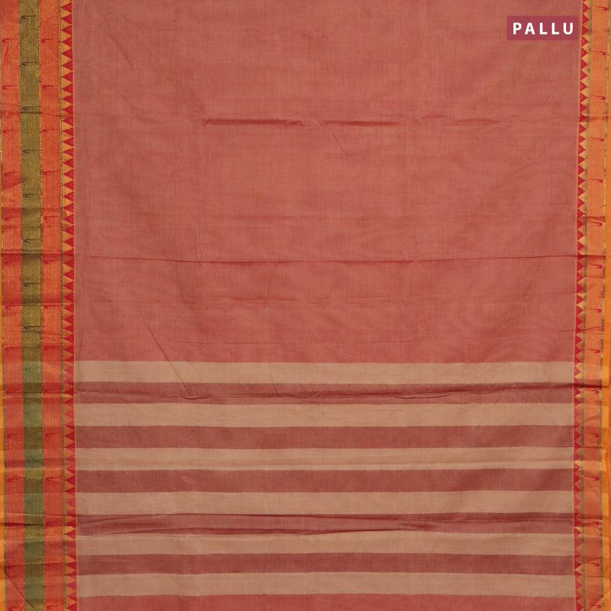 Narayanpet cotton saree red shade and mustard yellow with plain body and zari woven border - {{ collection.title }} by Prashanti Sarees