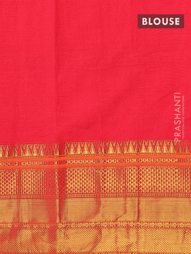 Narayanpet cotton saree red with plain body and long zari woven border - {{ collection.title }} by Prashanti Sarees