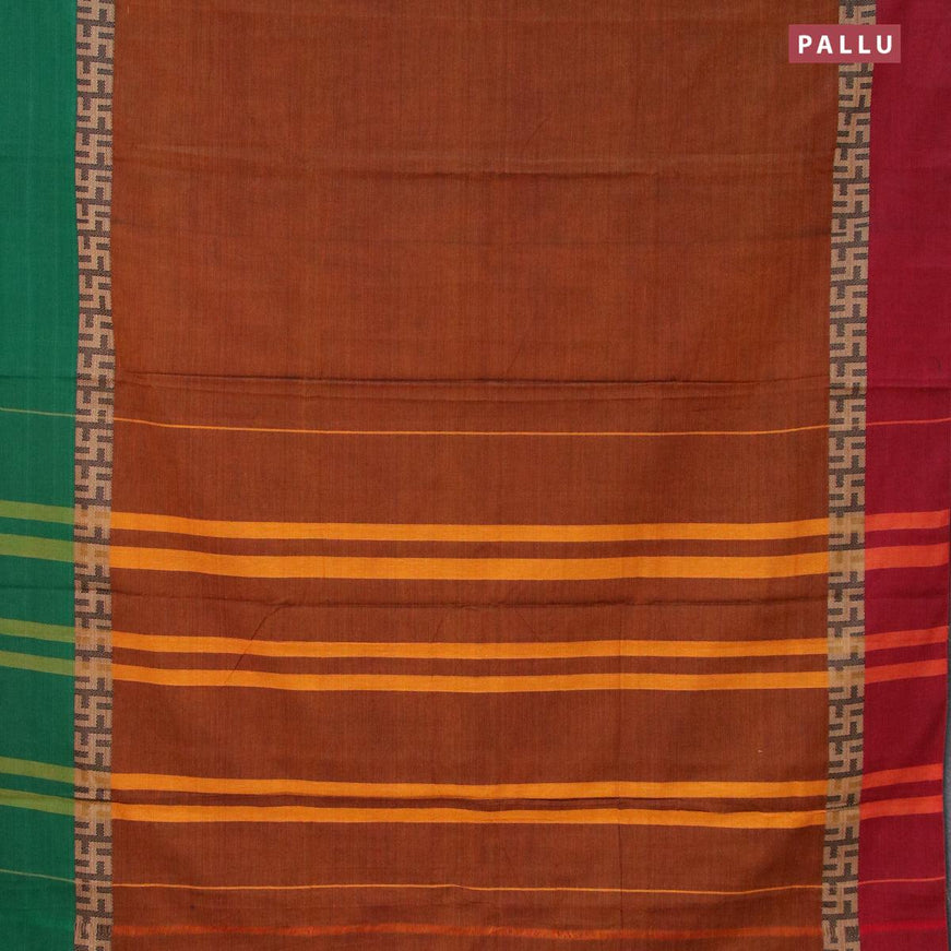 Narayanpet cotton saree rust shade with plain body and ganga jamuna border - {{ collection.title }} by Prashanti Sarees