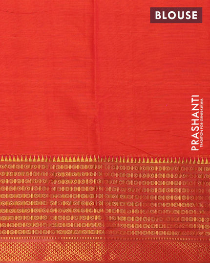 Narayanpet cotton saree sunset orange and green with plain body and long rudhraksha design zari woven border - {{ collection.title }} by Prashanti Sarees
