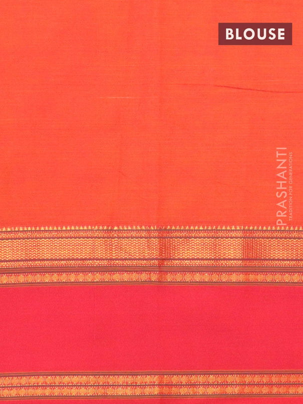 Narayanpet cotton saree sunset orange and red with plain body and rettapet zari woven border - {{ collection.title }} by Prashanti Sarees