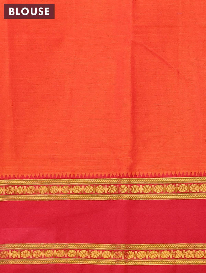 Narayanpet cotton saree sunset orange and red with plain body and rettapet zari woven ganga jamuna border - {{ collection.title }} by Prashanti Sarees