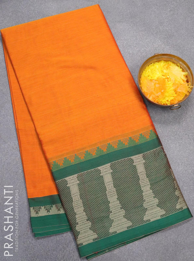 Narayanpet cotton saree yellow and green with plain body and long thread woven border - {{ collection.title }} by Prashanti Sarees