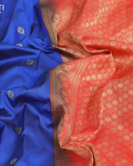 Narayanpet silk saree blue and red with annam zari woven buttas and temple design annam zari woven border - {{ collection.title }} by Prashanti Sarees