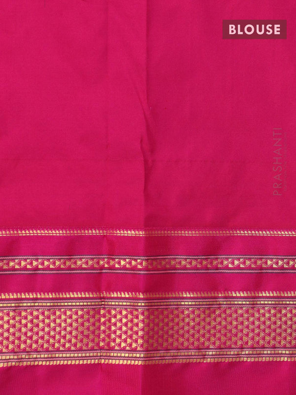 Narayanpet silk saree cs blue and pink with plain body and temple design zari woven border - {{ collection.title }} by Prashanti Sarees