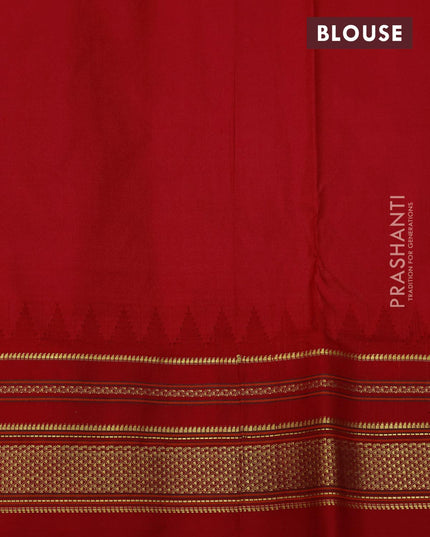 Narayanpet silk saree dual shade of bluish green and red with allover zari woven buttas and temple design annam zari woven border - {{ collection.title }} by Prashanti Sarees