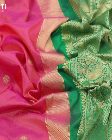 Narayanpet silk saree dual shade of pink and green with allover zari woven buttas and temple design zari woven border - {{ collection.title }} by Prashanti Sarees