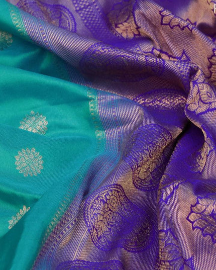 Narayanpet silk saree light blue and blue with zari woven floral buttas and temple design annam zari woven border - {{ collection.title }} by Prashanti Sarees