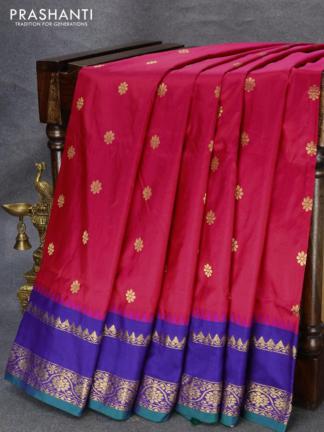 Narayanpet silk saree pink and blue with allover zari woven floral buttas and zari woven floral border - {{ collection.title }} by Prashanti Sarees