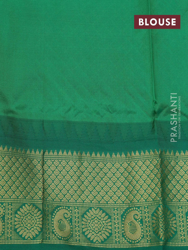 Narayanpet silk saree red and green with allover zari woven buttas and temple design zari woven border - {{ collection.title }} by Prashanti Sarees