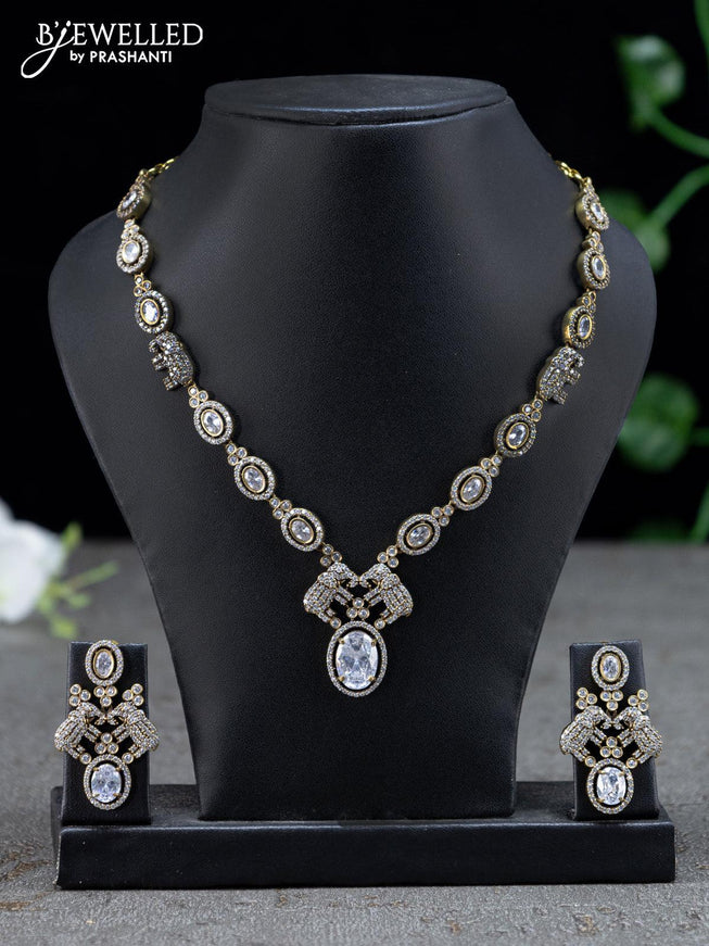 Necklace elephant design with cz stones in victorian finish - {{ collection.title }} by Prashanti Sarees