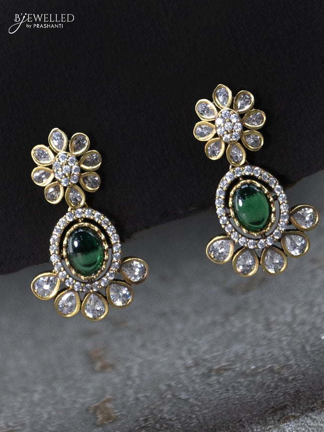 Necklace floral design with emerald and cz stones in victorian finish - {{ collection.title }} by Prashanti Sarees