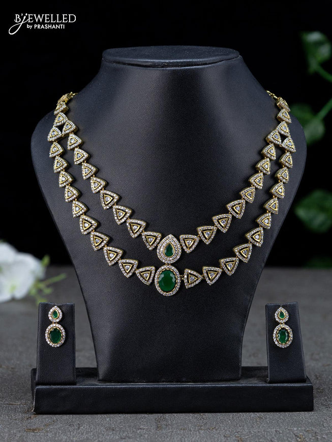 Necklace geometric design with emerald and cz stones in victorian finish - {{ collection.title }} by Prashanti Sarees